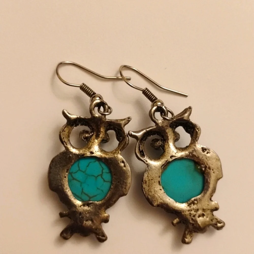 Silver Tone Boho Owl Earrings - Picture 4 of 4